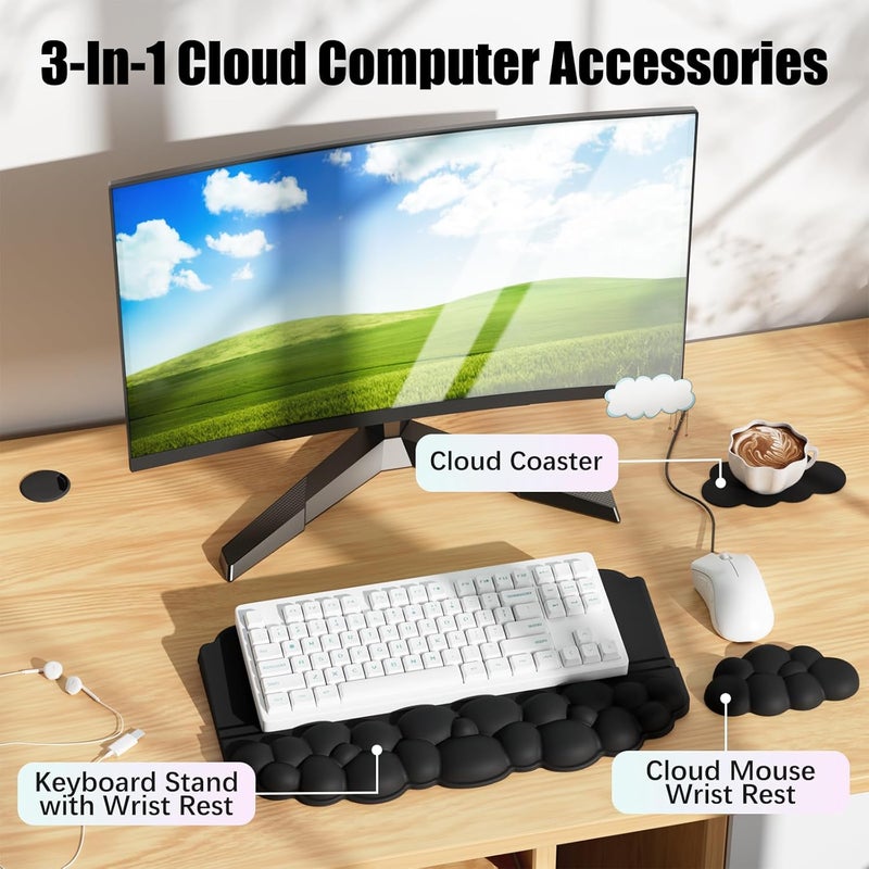 Lomil Ergonomic Wrist Rest for Keyboard and Mouse, Soft Memory Foam Cloud Keyboard Stand Pad with Wrist Rest Set with Non-Slip Silicone Base, Easy Typing, Pain Relief, Comfort for Office, Work, Gaming Black - Image 4